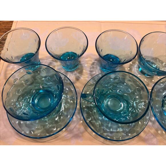 10 Pc 1950s Hazel Atlas Capri Dots Azure Blue Whisky Glasses Cups Saucers Custar - Picture 15 of 15